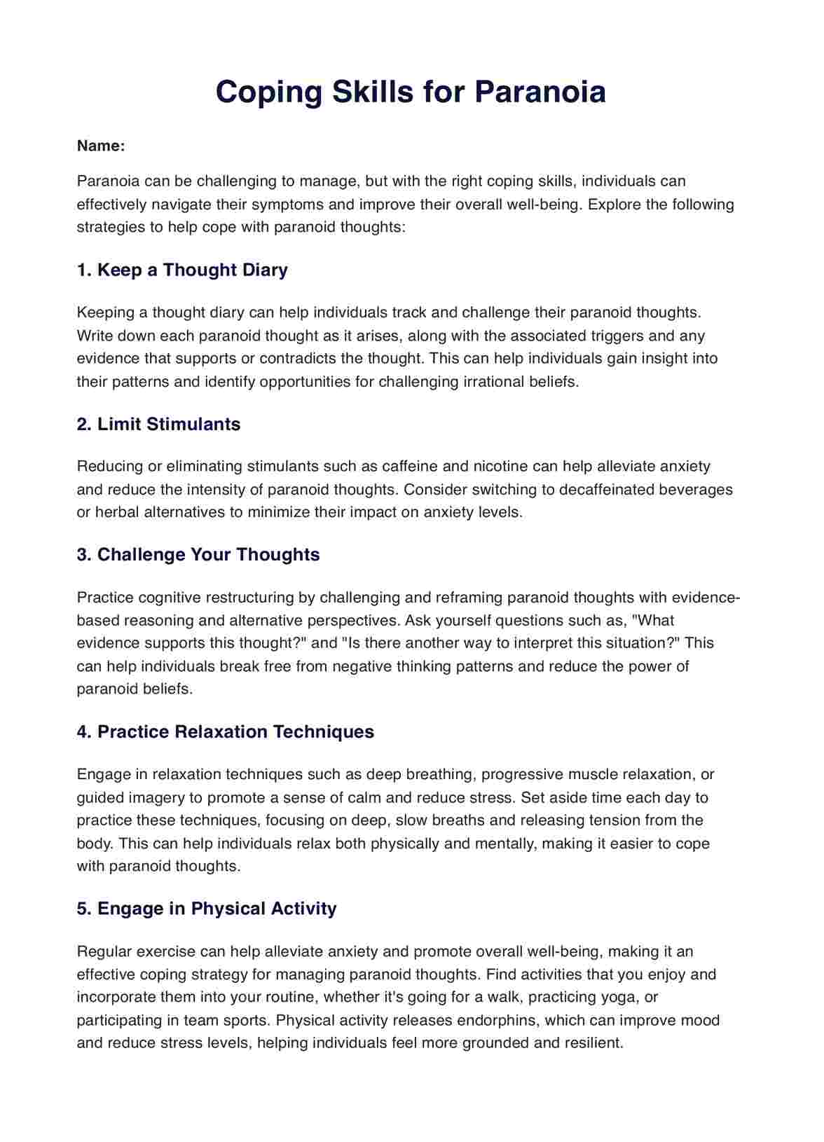 Handout „Bewältigungsstrategien für Paranoia“ PDF Example