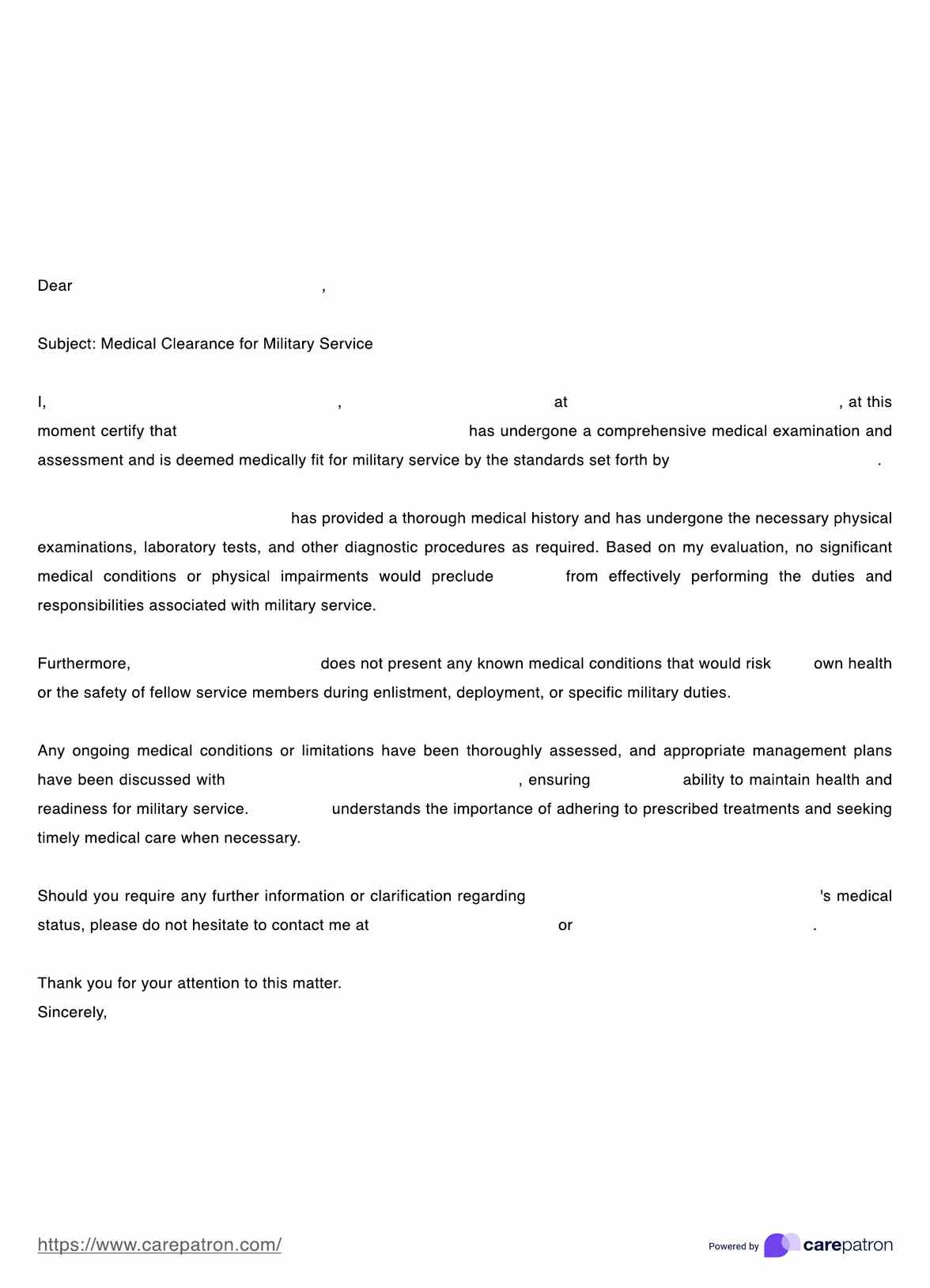 Ärztliche Unbedenklichkeitsbescheinigung für das Militär PDF Example