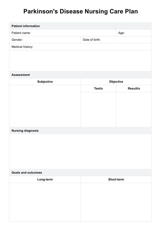 Pflegeplan für die Parkinson-Krankheit PDF Example