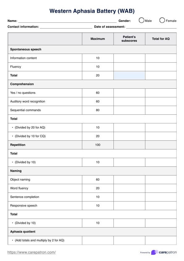 Herramientas para la afasia (WAB) PDF Example